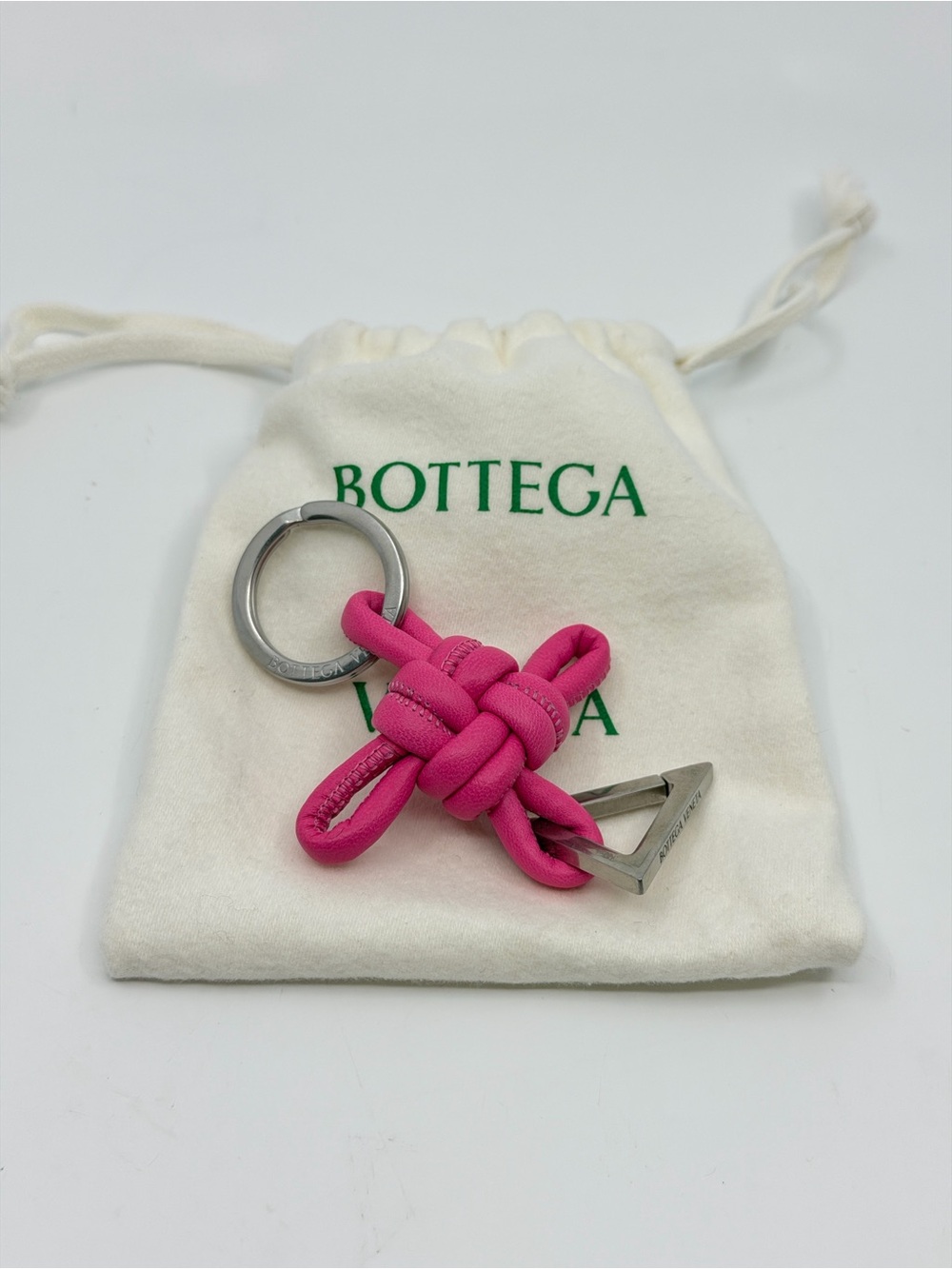 Bottega Veneta Triangle Key Ring Charm - Pink Nappa Leather/Silver Hardware